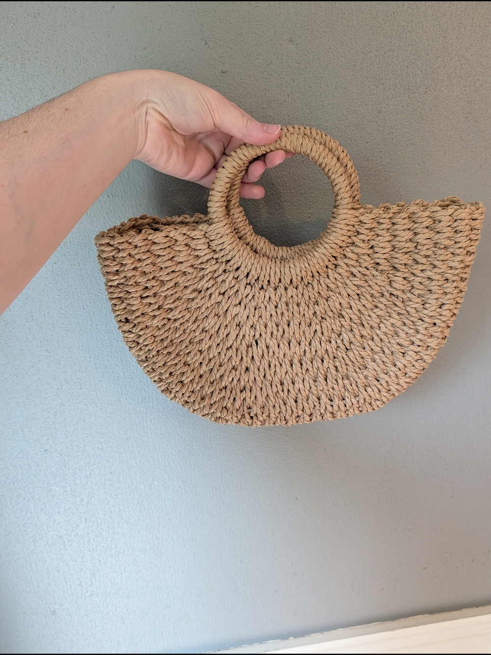 Woven Straw Circle Handle Tote - Natural